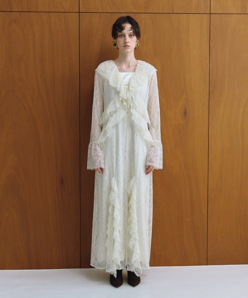 ラッフルレースガウンレイヤードドレス / ruffle lace gown layered