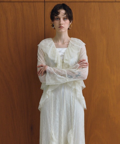ラッフルレースガウンレイヤードドレス / ruffle lace gown layered