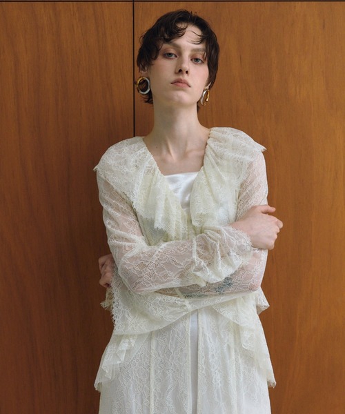 ラッフルレースガウンレイヤードドレス / ruffle lace gown layered