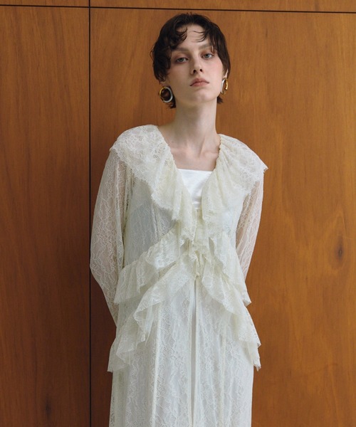 ラッフルレースガウンレイヤードドレス / ruffle lace gown layered