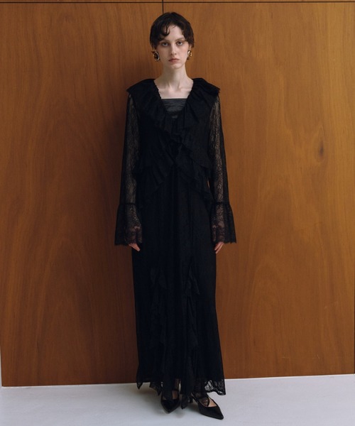 ラッフルレースガウンレイヤードドレス / ruffle lace gown layered