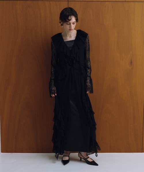 ラッフルレースガウンレイヤードドレス / ruffle lace gown layered