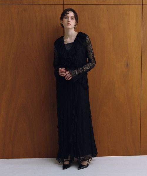 ラッフルレースガウンレイヤードドレス / ruffle lace gown layered