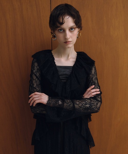ラッフルレースガウンレイヤードドレス / ruffle lace gown layered