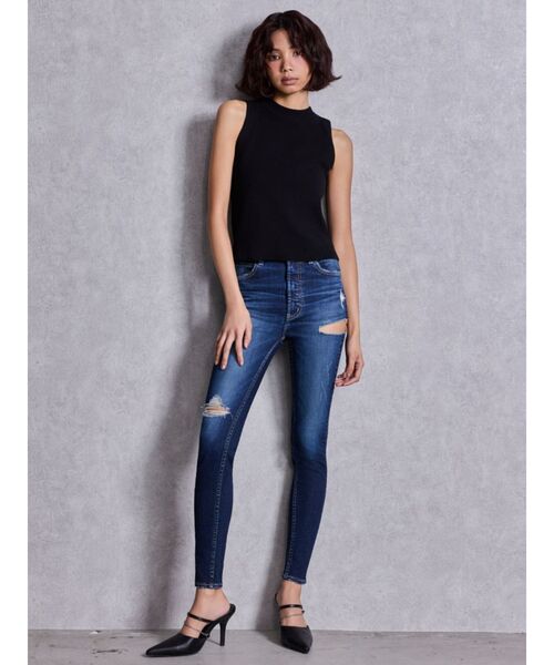GYDA(ジェイダ)の「ハイウエストSIDE RIPPED スキニーデニムパンツ(デニムパンツ・レディース・インディゴブルー/ブルー・MEDIUM/SMALL/X-SMALL)」の8枚目の写真