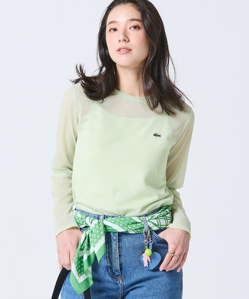 LACOSTE(ラコステ)の「レイヤードシアートップス キャミソール付き(Tシャツ/カットソー・レディース・ライトブルー/セージグリーン/オフホワイト・36/34/38/40)」の1枚目の写真