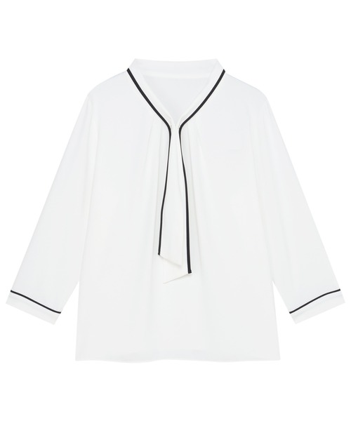 TOKYO SHIRTS(トウキョウシャツ)の「ストレッチジョーゼット 2WAY配色ボウタイ ブラウス 七分袖 レディース(シャツ/ブラウス・レディース・ホワイト/グリーン・M/L)」の2枚目の写真