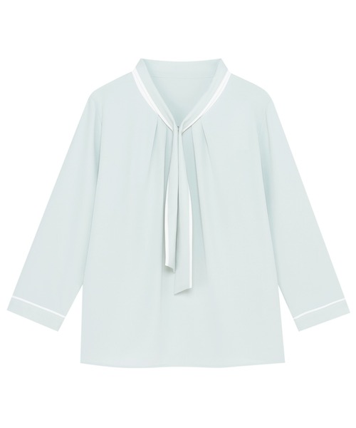 TOKYO SHIRTS(トウキョウシャツ)の「ストレッチジョーゼット 2WAY配色ボウタイ ブラウス 七分袖 レディース(シャツ/ブラウス・レディース・ホワイト/グリーン・M/L)」の1枚目の写真