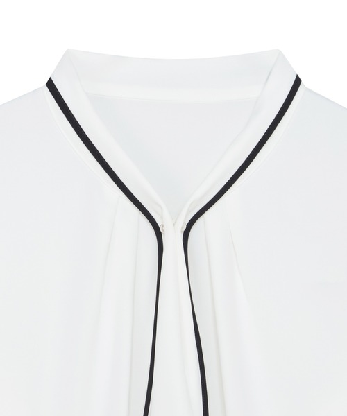 TOKYO SHIRTS(トウキョウシャツ)の「ストレッチジョーゼット 2WAY配色ボウタイ ブラウス 七分袖 レディース(シャツ/ブラウス・レディース・ホワイト/グリーン・M/L)」の6枚目の写真