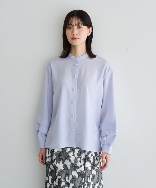 YECCA VECCA（イェッカヴェッカ）の「2way裾アレンジパール釦ブラウス（シャツ/ブラウス・レディース・サックスブルー/ドット/ストライプ/ネイビー/オフホワイト・FREE）」の9枚目の写真