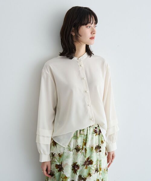 YECCA VECCA(イェッカヴェッカ)の「2way裾アレンジパール釦ブラウス(シャツ/ブラウス・レディース・サックスブルー/ドット/ストライプ/ネイビー/オフホワイト・FREE)」の7枚目の写真