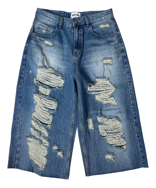 SK8ER ROCK(スケーターロック)の「Destroyed Denim Cropped Wide Pants ((blue))(デニムパンツ・レディース・その他・SMALL/LARGE/MEDIUM)」の1枚目の写真