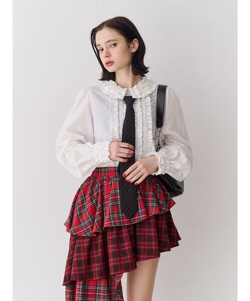 jouetie（ジュエティ）の「アシメヘムチェックフリルスカート（スカート・レディース・ブラック/レッド・MEDIUM）」の7枚目の写真