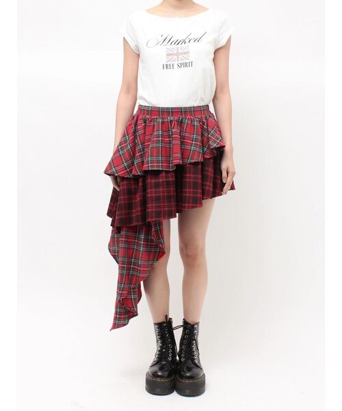 jouetie（ジュエティ）の「アシメヘムチェックフリルスカート（スカート・レディース・ブラック/レッド・MEDIUM）」の21枚目の写真