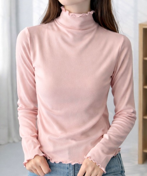 Dewlily(デューリリー)の「シンプルなのに上品な可愛さプラス♪ メロウハイネックカットソー(Tシャツ/カットソー・レディース・ホワイト/ライトピンク/ブラック/ブラウン/グリーン/ピンク/パープル/ブルー/アイボリー・FREE)」の14枚目の写真