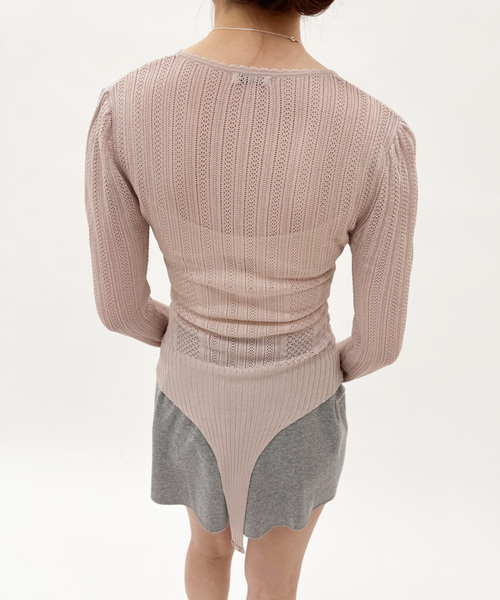 EDIT. FOR LULU（エディットフォールル）の「【EMILY ODA/エミリーオダ】Long Sleeve Lace Bodysuit（ニット/セーター・レディース・ピンク・FREE）」の3枚目の写真