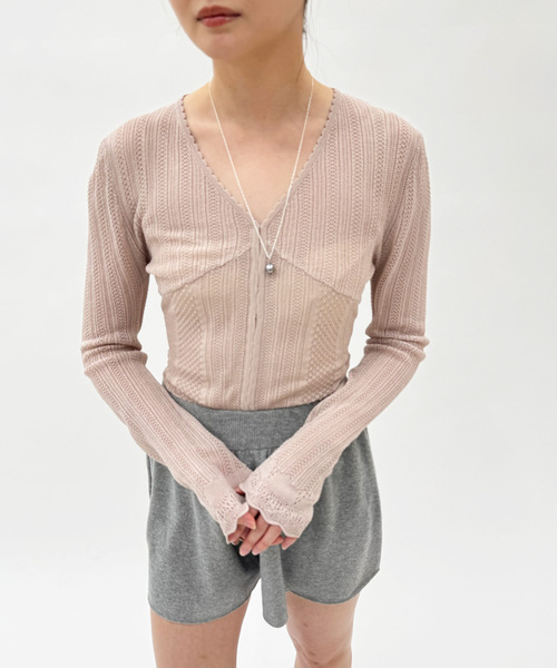 EDIT. FOR LULU（エディットフォールル）の「【EMILY ODA/エミリーオダ】Long Sleeve Lace Bodysuit（ニット/セーター・レディース・ピンク・FREE）」の4枚目の写真