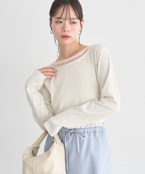 earth music&ecology（アースミュージックアンドエコロジー）の「レイヤード風テレコプルオーバー（Tシャツ/カットソー・レディース・イエロー/ライトグレー/アイボリー・FREE）」の2枚目の写真