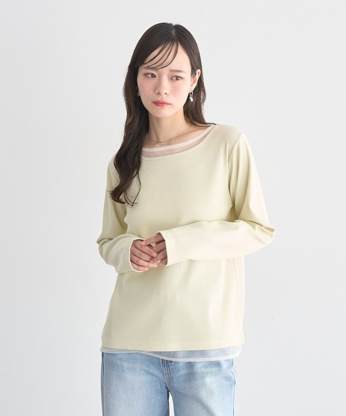 earth music&ecology（アースミュージックアンドエコロジー）の「レイヤード風テレコプルオーバー（Tシャツ/カットソー・レディース・イエロー/ライトグレー/アイボリー・FREE）」の9枚目の写真