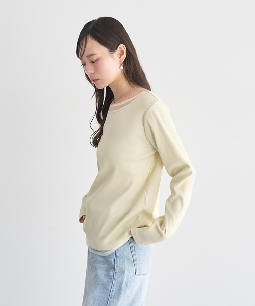earth music&ecology（アースミュージックアンドエコロジー）の「レイヤード風テレコプルオーバー（Tシャツ/カットソー・レディース・イエロー/ライトグレー/アイボリー・FREE）」の10枚目の写真