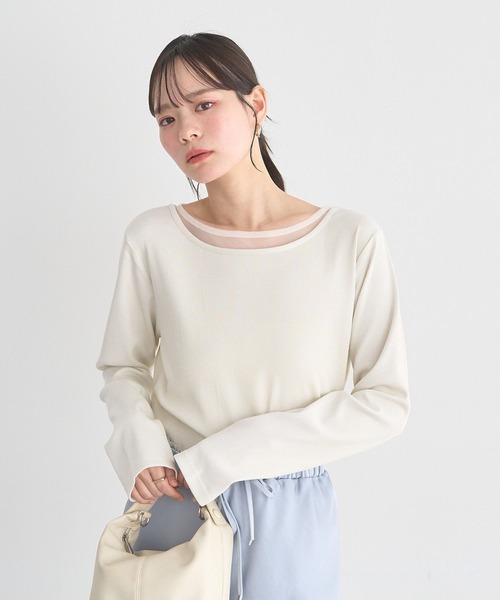 earth music&ecology（アースミュージックアンドエコロジー）の「レイヤード風テレコプルオーバー（Tシャツ/カットソー・レディース・イエロー/ライトグレー/アイボリー・FREE）」の4枚目の写真