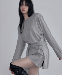 RENSE（レンセ）の「Wrap-Tie Long Sleeve Tee Melange Gray（Tシャツ/カットソー）」