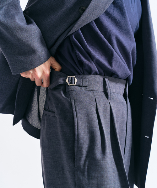 417 EDIFICE（フォーワンセブンエディフィス）の「【EVALET / エバレット】メッシュ 2タックパンツ "セットアップ着用可能"（スラックス・メンズ・グレー/チャコールグレー/ベージュ・LARGE/MEDIUM/SMALL）」の7枚目の写真