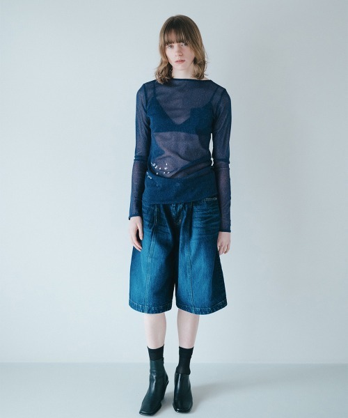 soduk（スドーク）の「【soduk】denim pocket mesh t-shirt（Tシャツ/カットソー・レディース・インディゴブルー/ブラック・ONE SIZE）」の4枚目の写真