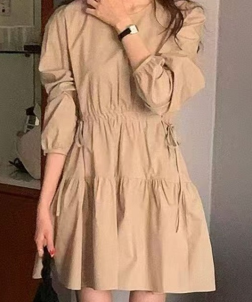 Ada.(エイダ)の「【Mellfy】ウエスト 切替 ギャザー フレア ミニ ワンピース(ワンピース・レディース・ホワイト/ベージュ/ライトブルー・FREE)」の3枚目の写真