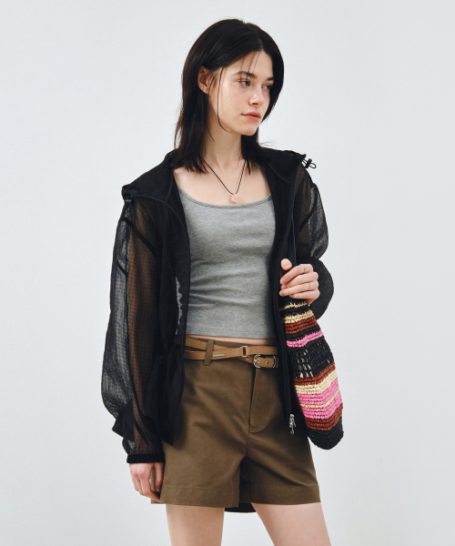 MONGDOL（モンドル）の「フレアフーディーウィンドブレーカー ブラック MDJP027BLACK（ナイロンジャケット・レディース・その他・F）」の2枚目の写真