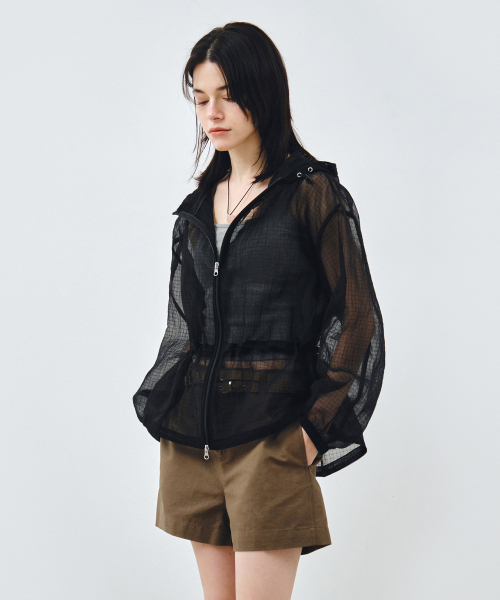MONGDOL（モンドル）の「フレアフーディーウィンドブレーカー ブラック MDJP027BLACK（ナイロンジャケット・レディース・その他・F）」の4枚目の写真