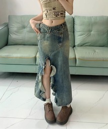 スリットフリルマーメイドデニムスカート