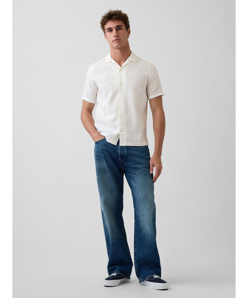 GAP(ギャップ)の「スタンダードフィット リネンブレンドバケーションシャツ(シャツ/ブラウス・メンズ・ブルー/オフホワイト・M/L/XS/XL/S)」の5枚目の写真