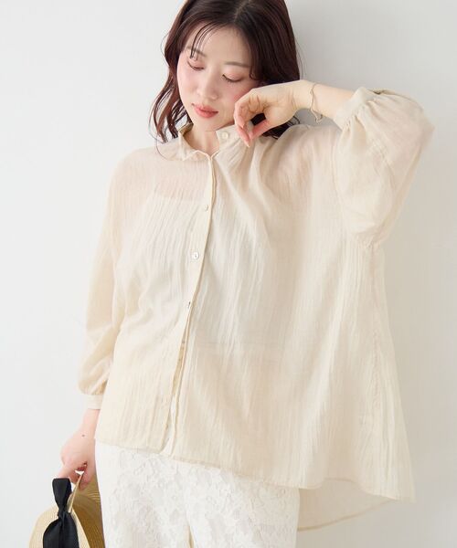 le.coeur blanc（ルクールブラン）の「《WEB限定アイテム》バンドカラーガーゼブラウス（シャツ/ブラウス・レディース・オフホワイト/ベージュ/グリーン/ネイビー・38）」の18枚目の写真