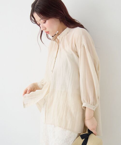 le.coeur blanc（ルクールブラン）の「《WEB限定アイテム》バンドカラーガーゼブラウス（シャツ/ブラウス・レディース・オフホワイト/ベージュ/グリーン/ネイビー・38）」の19枚目の写真