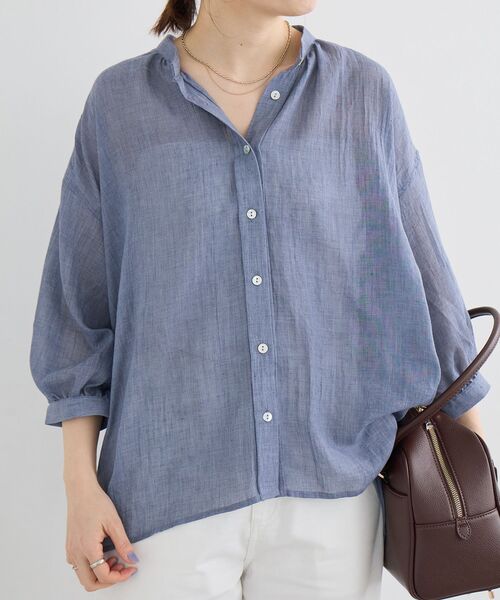 le.coeur blanc（ルクールブラン）の「《WEB限定アイテム》バンドカラーガーゼブラウス（シャツ/ブラウス・レディース・オフホワイト/ベージュ/グリーン/ネイビー・38）」の14枚目の写真
