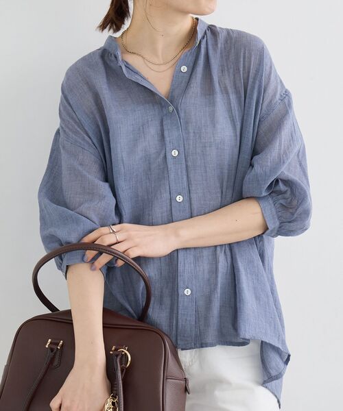 le.coeur blanc（ルクールブラン）の「《WEB限定アイテム》バンドカラーガーゼブラウス（シャツ/ブラウス・レディース・オフホワイト/ベージュ/グリーン/ネイビー・38）」の15枚目の写真