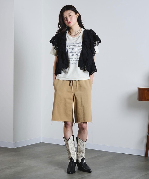 ROSE BUD（ローズバッド）の「(mag.by c)FLOCK PRINT LOGO TEE（Tシャツ/カットソー・レディース・ブラック/オフホワイト・ONE SIZE）」の11枚目の写真