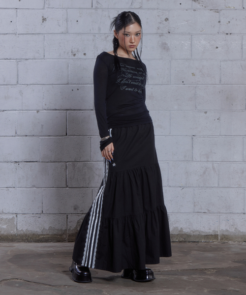 DAUSPICE（ディーオスピス）の「(DUC) Sideline Tiered Long Skirt Black（スカート・レディース・ブラック・ONE SIZE）」の2枚目の写真