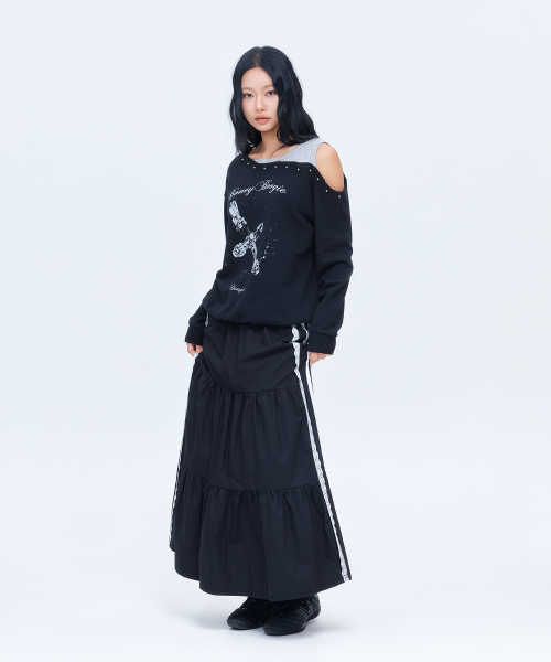 DAUSPICE（ディーオスピス）の「(DUC) Sideline Tiered Long Skirt Black（スカート・レディース・ブラック・ONE SIZE）」の3枚目の写真