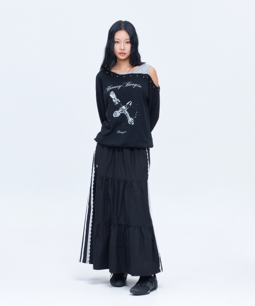 DAUSPICE（ディーオスピス）の「(DUC) Sideline Tiered Long Skirt Black（スカート・レディース・ブラック・ONE SIZE）」の4枚目の写真