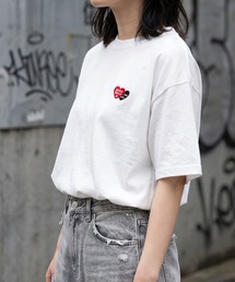 【85】別注 ワンポイント ハートロゴ刺繍 フロッキーワッペン クルーネックTシャツ/ドローコード/ユニセックス/レディース/メンズ/新柄追加【Sサイズ～Lサイズ】