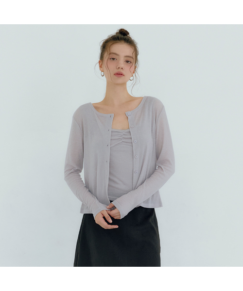 MICANE(ミケーネ)の「セリカーディガン-レースツイストスリーブレスセットアップ(Tシャツ/カットソー・レディース・ブラック/アイボリー/ライトグレー・SMALL/MEDIUM/LARGE/X-LARGE)」の1枚目の写真