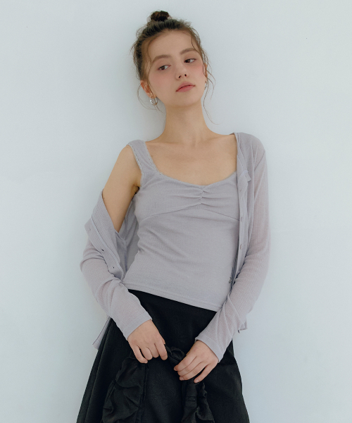 MICANE(ミケーネ)の「セリカーディガン-レースツイストスリーブレスセットアップ(Tシャツ/カットソー・レディース・ブラック/アイボリー/ライトグレー・SMALL/MEDIUM/LARGE/X-LARGE)」の9枚目の写真
