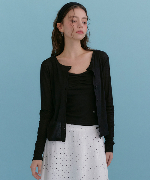 MICANE(ミケーネ)の「セリカーディガン-レースツイストスリーブレスセットアップ(Tシャツ/カットソー・レディース・ブラック/アイボリー/ライトグレー・SMALL/MEDIUM/LARGE/X-LARGE)」の13枚目の写真