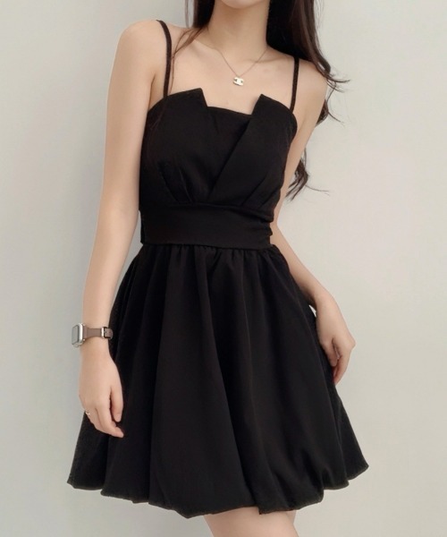 SEU（エスイーユー）の「1枚できれいめ満開。バックリボンバルーン ミニ キャミ ワンピース。 【オフィスカジュアル】【きれいめカジュアル】 レディース韓国風（ワンピース・レディース・ブラック/ホワイト・フリー）」の2枚目の写真