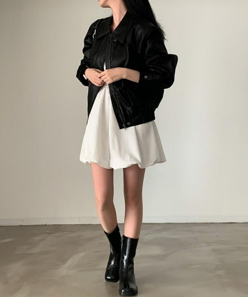 SEU（エスイーユー）の「1枚できれいめ満開。バックリボンバルーン ミニ キャミ ワンピース。 【オフィスカジュアル】【きれいめカジュアル】 レディース韓国風（ワンピース・レディース・ブラック/ホワイト・フリー）」の8枚目の写真