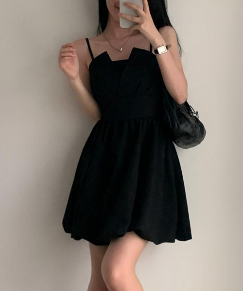 SEU（エスイーユー）の「1枚できれいめ満開。バックリボンバルーン ミニ キャミ ワンピース。 【オフィスカジュアル】【きれいめカジュアル】 レディース韓国風（ワンピース・レディース・ブラック/ホワイト・フリー）」の14枚目の写真