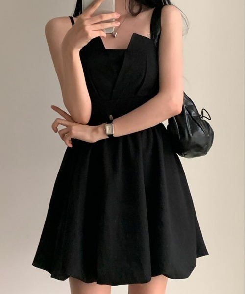 SEU（エスイーユー）の「1枚できれいめ満開。バックリボンバルーン ミニ キャミ ワンピース。 【オフィスカジュアル】【きれいめカジュアル】 レディース韓国風（ワンピース・レディース・ブラック/ホワイト・フリー）」の15枚目の写真