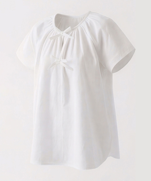 VASCARA(バスカラ)の「Bebe Ribbon Short Sleeve Blouse (3Colors)(シャツ/ブラウス・レディース・スカイブルー/ホワイト/ピンク・FREE)」の6枚目の写真